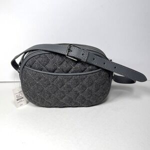 Talbots Gray Quilted Crossbody Bag, Wool Blend & Leather, Zip Closure Small NEW